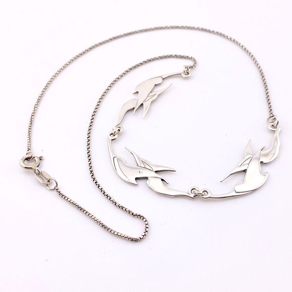Swallow Birds In Flight Modernist Sterling Silver Necklace 17 In Studio Jewelry - Picture 4 of 6